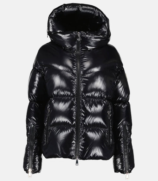 GUBBINO MONCLER DONNA NERO LUCIDO SCRITTA CAPPUCCIO